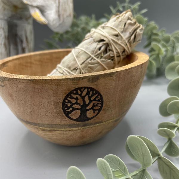 Bol en Bois pour Fumigation et Offrandes Rituelles - Arbre de Vie - 11x7cm