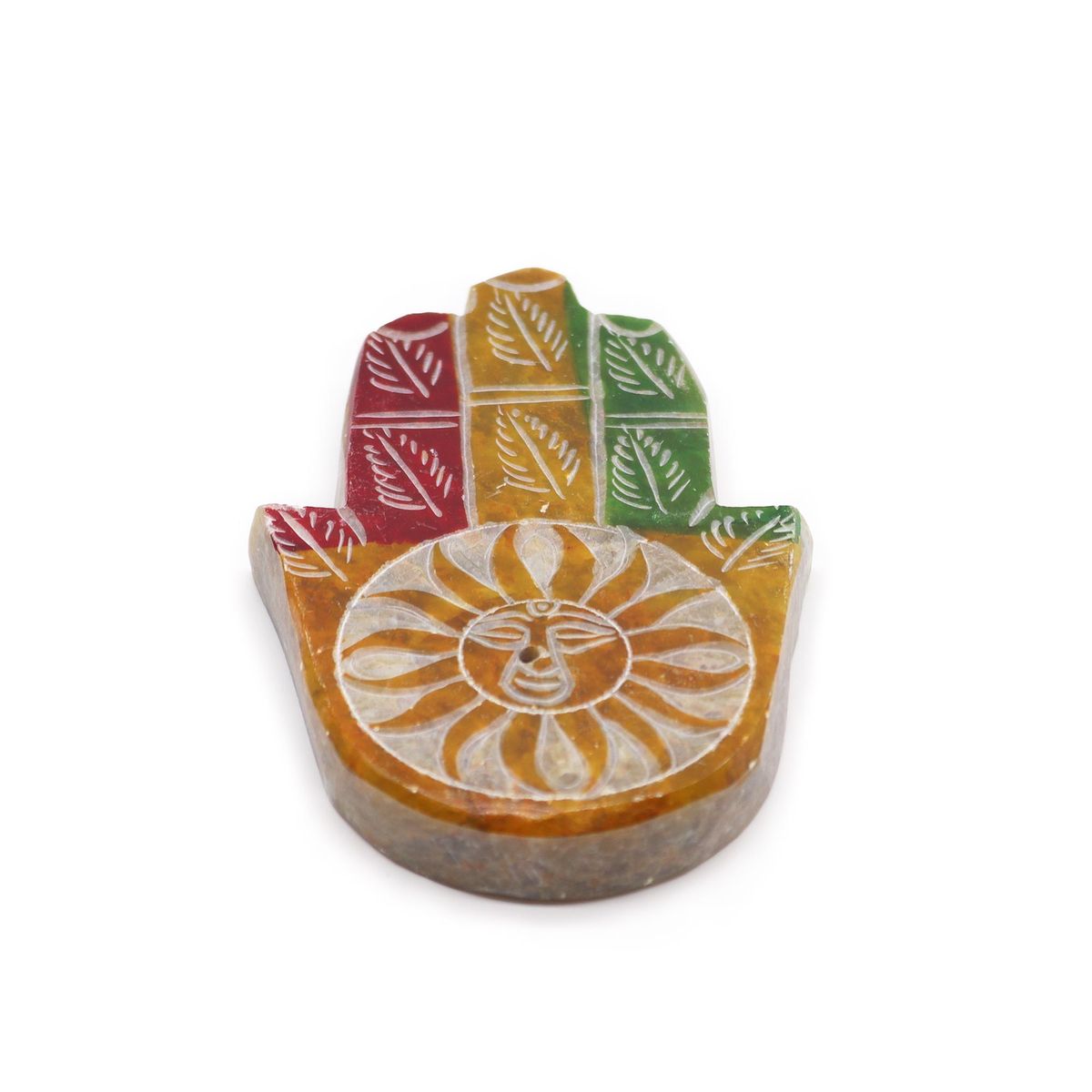 Porta-incenso Hamsa de esteatita 9x6 cm - Cara do Sol