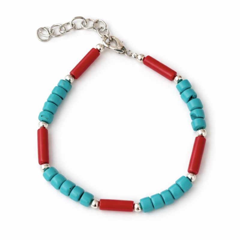 Conjunto de Colar e Pulseira de Pedras Preciosas Extrafinas do Nepal Tribal - Turquesa & Coralito