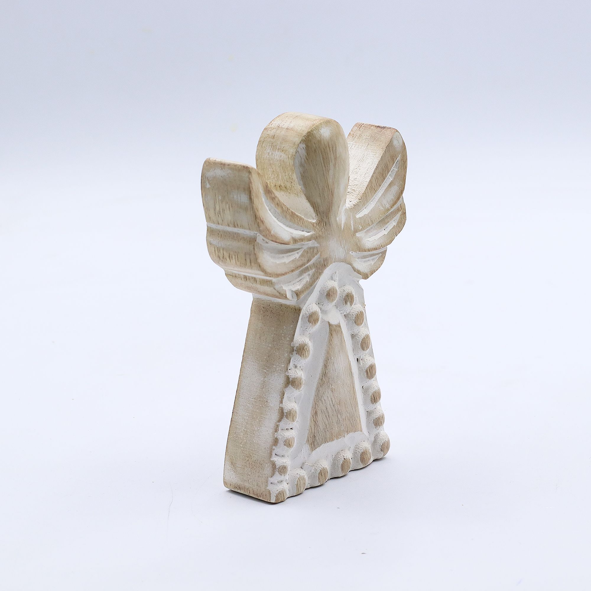 Anđeo od Drveta Manga - Bijela Patina - 13cm