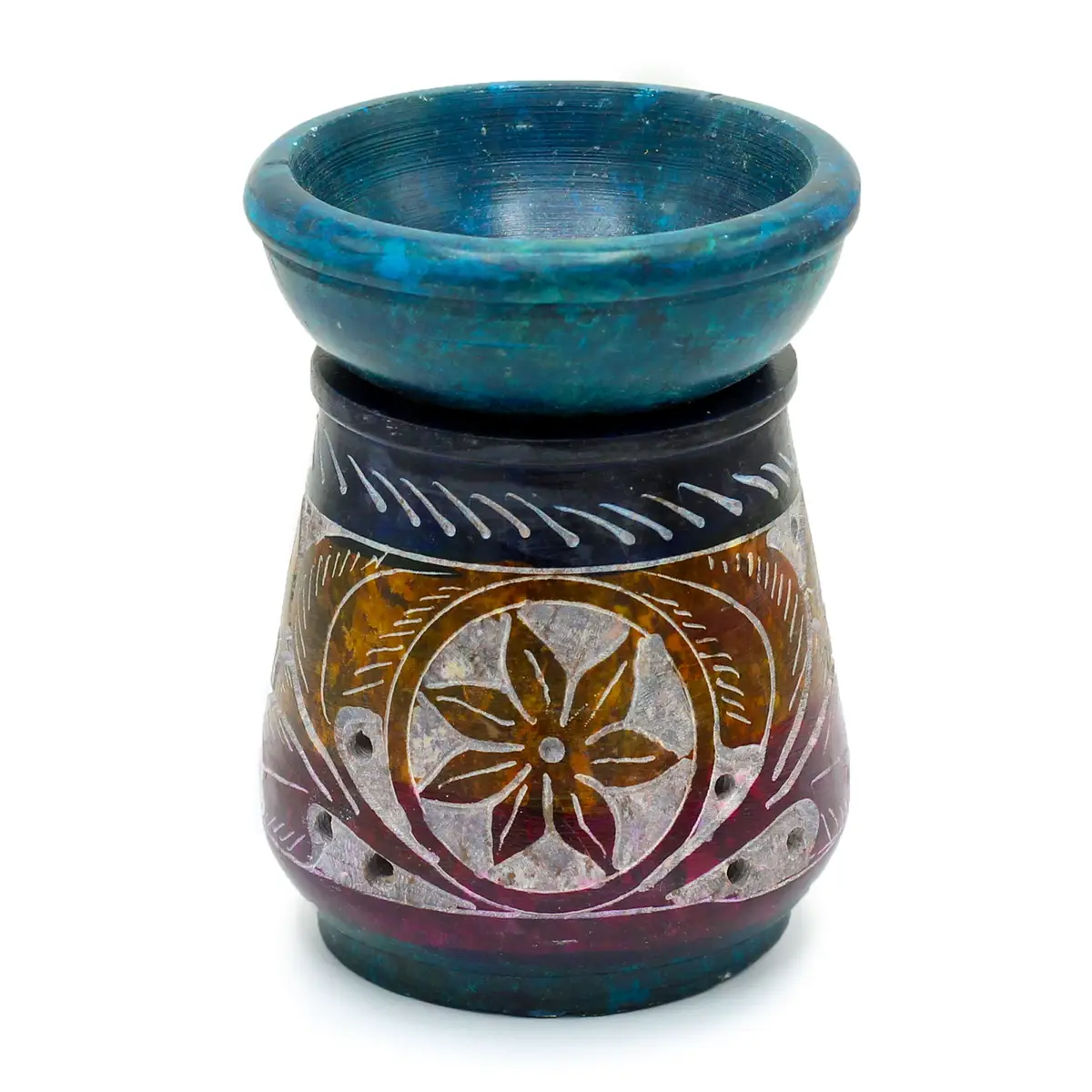Small Coloured Soapstone Oil Burner 8cm - Flower — Incense Burners · GlowDuty apothecary
