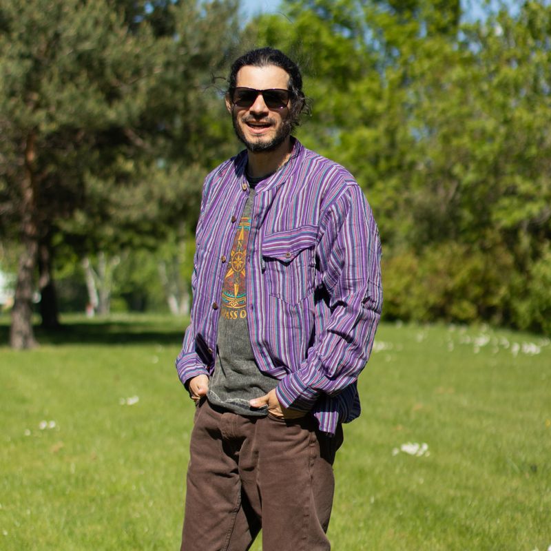 Nomad Sari Grandad Camisa - Negro Púrpura - Mediano
