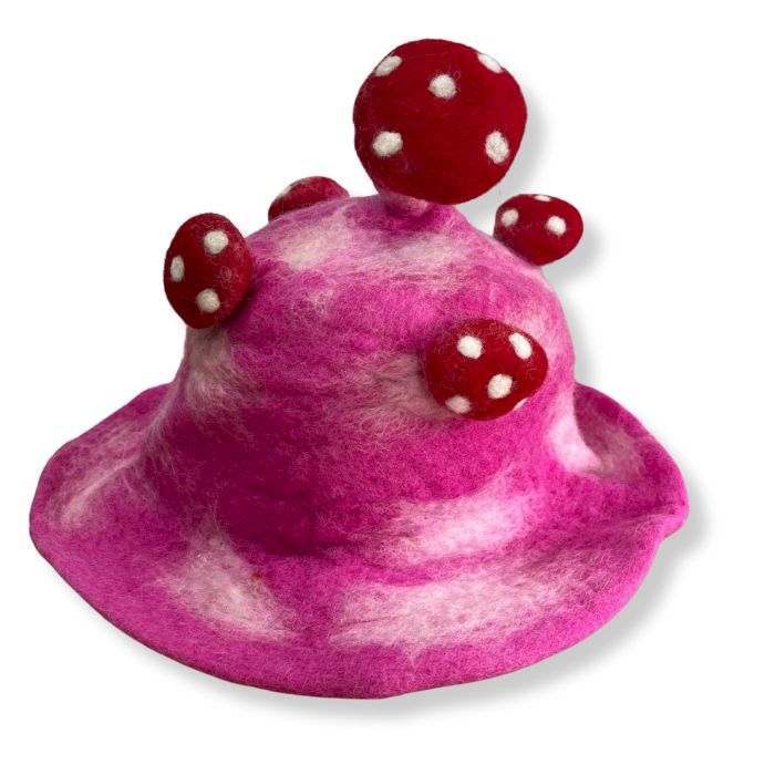 Chapéu de feltro em forma de cogumelo - Rosa choque