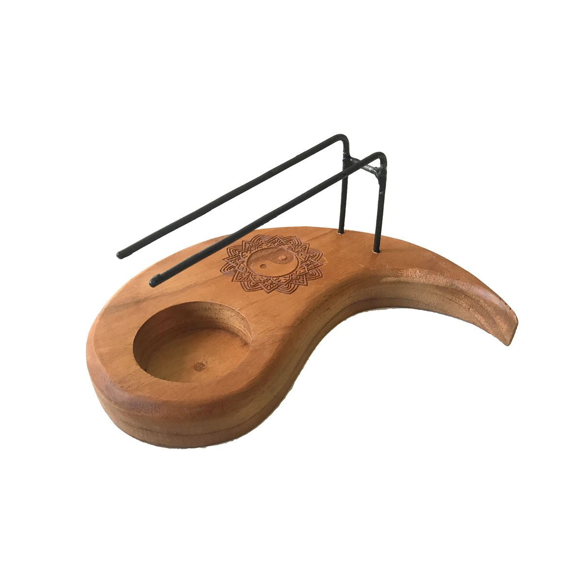 Queimador de Pau santo em Forma de Lágrima - Madeira de Teca - Design Yin e Yang