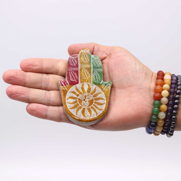 Porte-encens en pierre à savon Hamsa 9x6 cm - Visage de Soleil