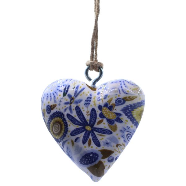 Large Decor Wood Hearts -  Blue Floral