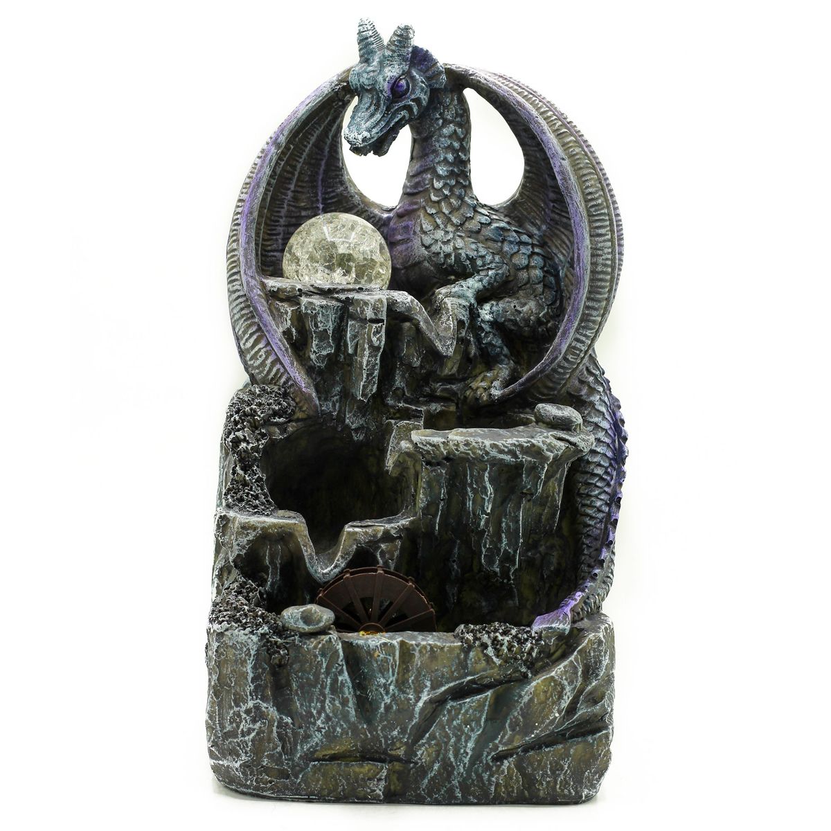 Fonte de água para interior - Dragão, bola de cristal e roda de água 35 cm