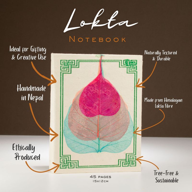 Cuaderno grande de hojas de Bodhi Lokta Med (15x12cm) - 45 hojas (variadas)