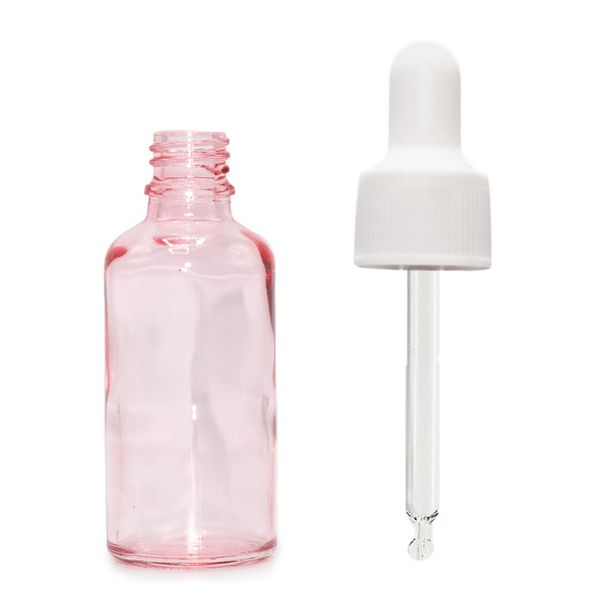 Ružičasta Staklena Bočica s Kapaljkom i Bijelom Pipetom 30ml