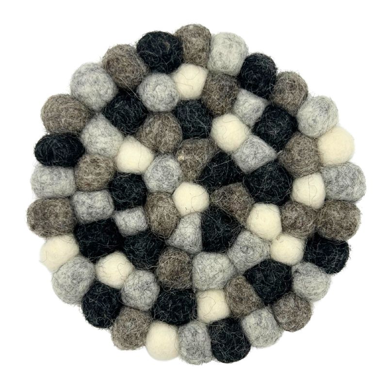 Sous-verres Ronds en Boules de Feutre – 10 cm Gris Multicolores (set de 4)
