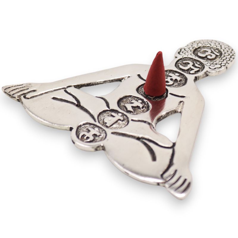 Porte-encens Yoga des 7 chakras en aluminium poli 12x12cm