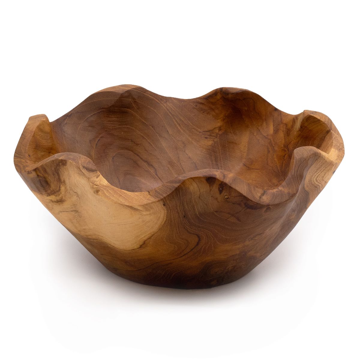 Fruteira média de madeira de teca lisa - 21x9 cm