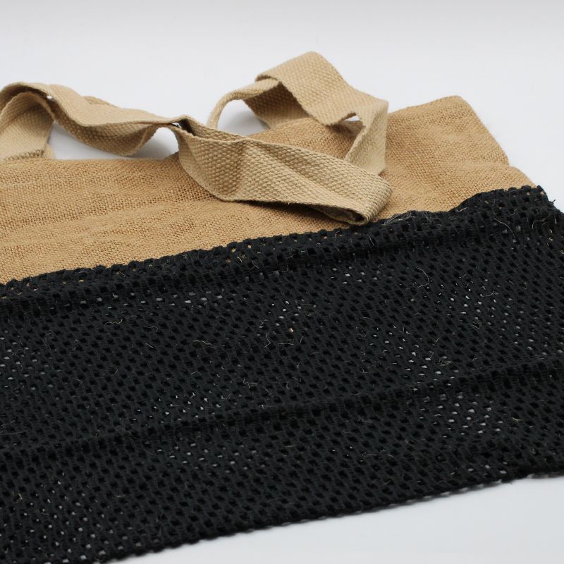 Sac filet pur jute doux et filet en coton - Noir