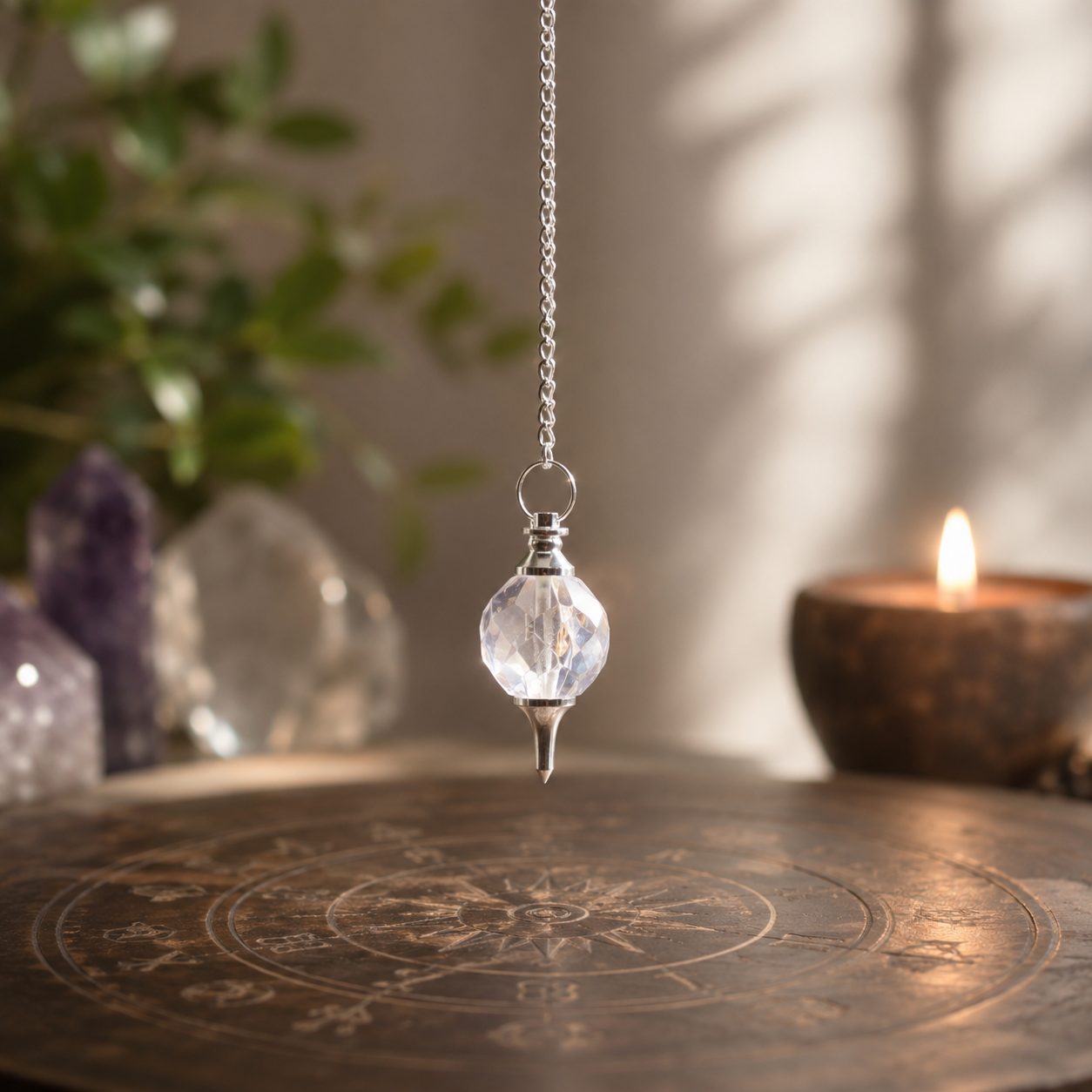 Faceted Gemstone Pendulum - Rock Quartz