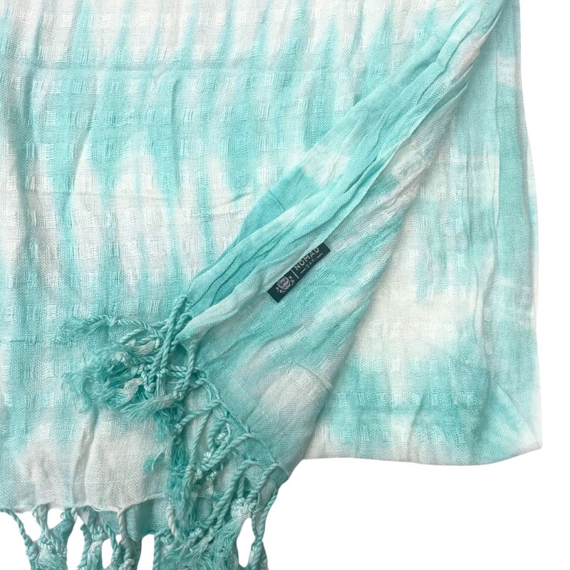 Foulard Bohème Java Art - Rayures Sarcelle & Motif - 62x200 cm