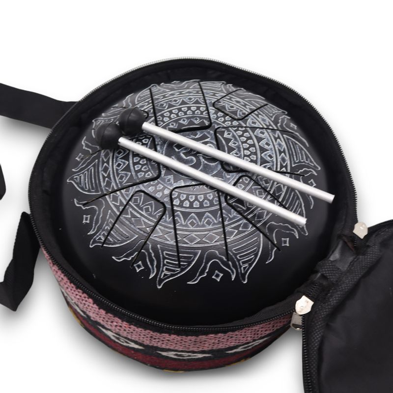 Tambour Tongue Drum en Acier OM Mandala Gravé - 22x15 cm