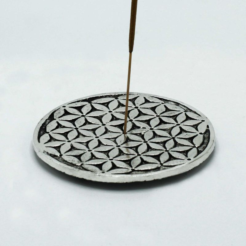 Porte-encens Fleur de Vie en Aluminium Poli 11cm