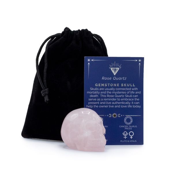 Caveira Grande de Pedras Preciosas - Quartzo Rosa - 50x40x30mm