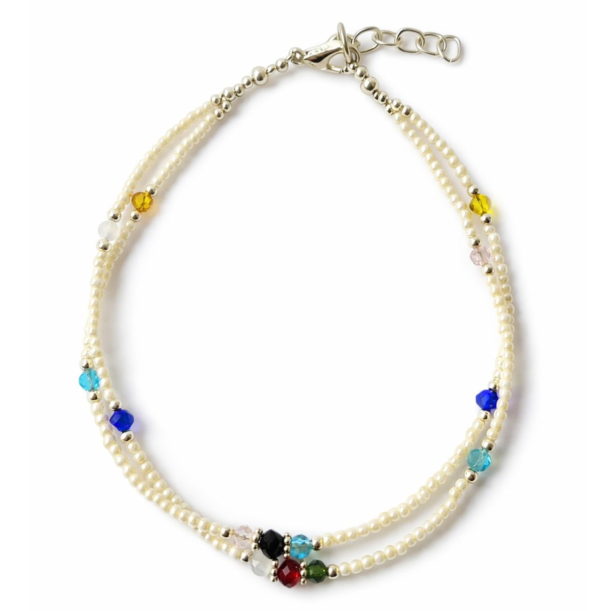 Pulseira fina de tornozelo de howlita nepalesa de duas voltas com contas facetadas - (22 cm)