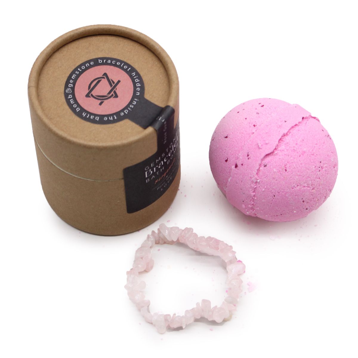 Bomba de banho com pulseira de pedras de quartzo rosa