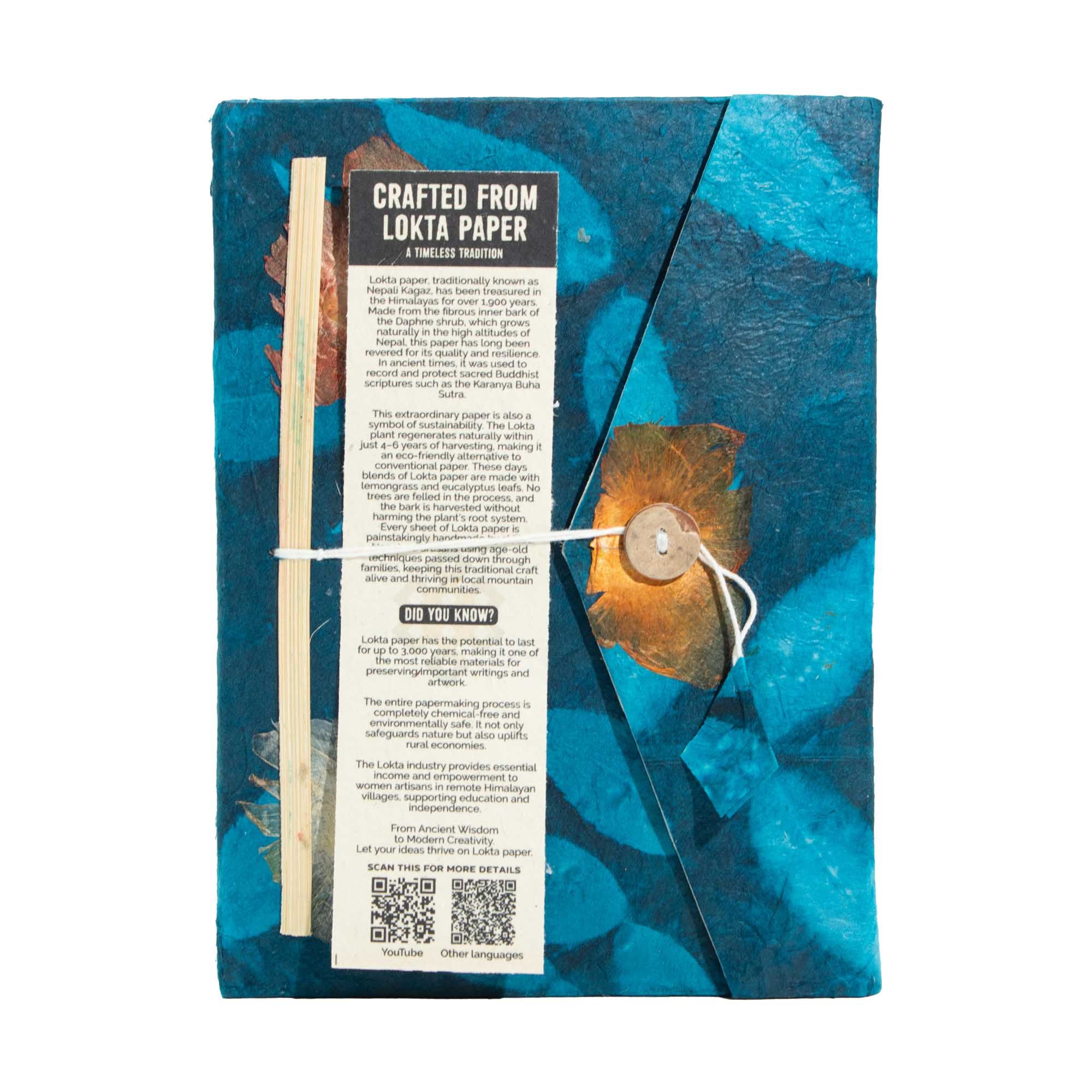 Caderno Grande Lokta Floral Arrojado - Azul Meia-Noite