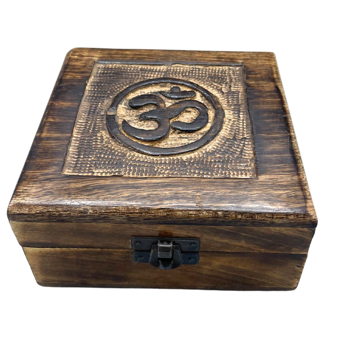 Caixa de recordações quadrada em madeira 13x13x6 cm - Om