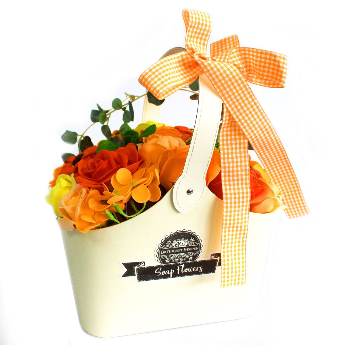 Cesto com ramo de flores de sabonete - laranja