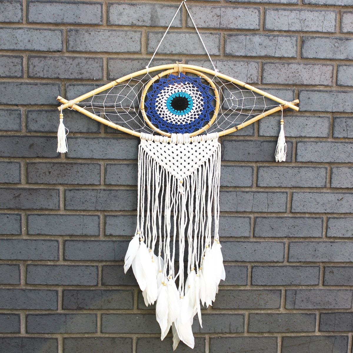 Apanha-sonhos - Lrg Macramé Olho do Mal Azul / Branco / Preto