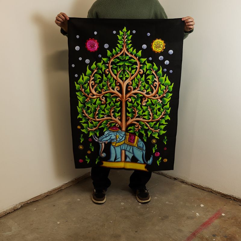 Cotton Wall Art (70x110cm) - Elephant & Tree of Life