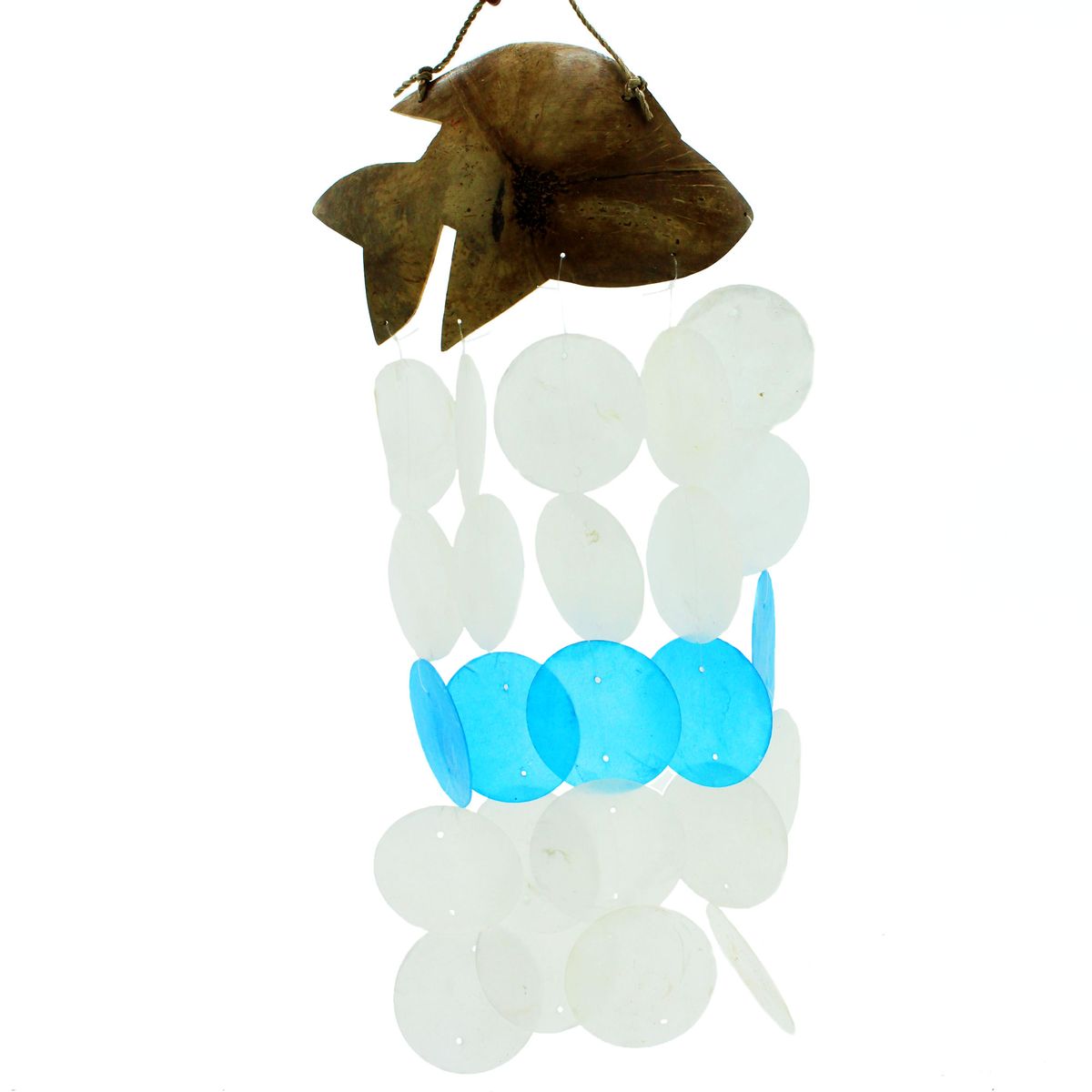 Sinos de vento de coco e capiz - Golfinhos azuis - 30 cm