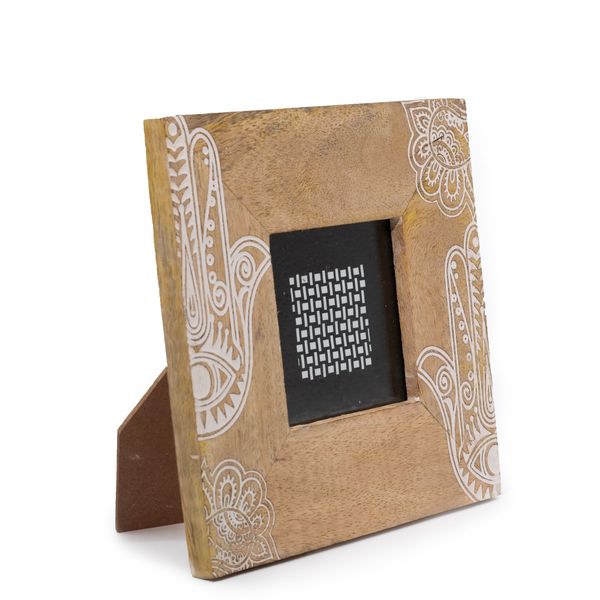 Pequeño Marco de Madera de Mango (para 10x15cm) 20x20x2cm- Hamsa Blanco
