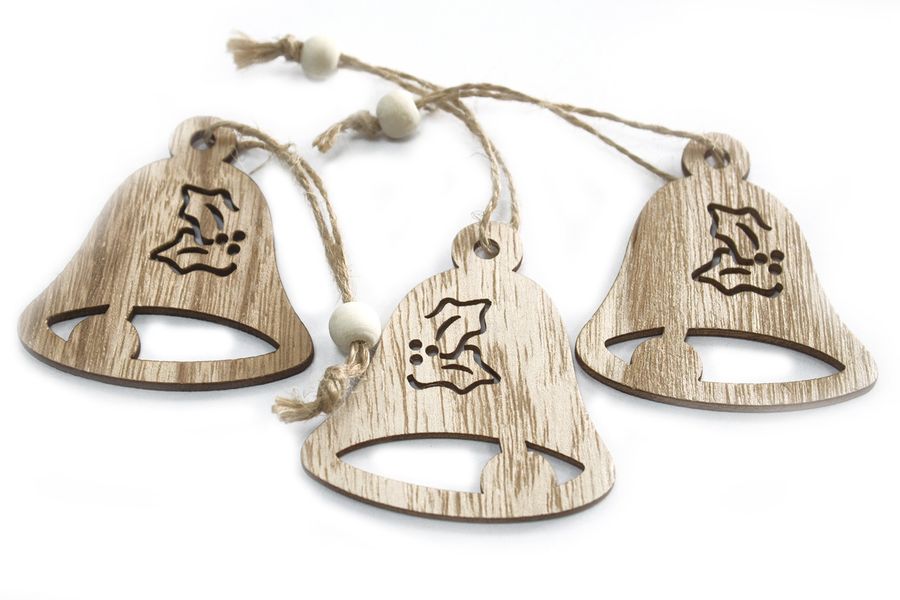 Pack of 3 Christmas Wooden Craft Decoration - Bell