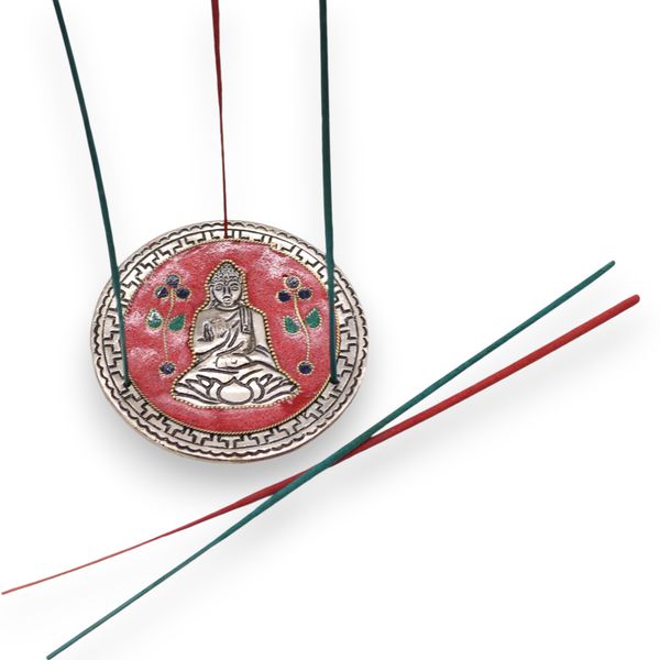 Porte-encens décor Bouddha rouge 10cm