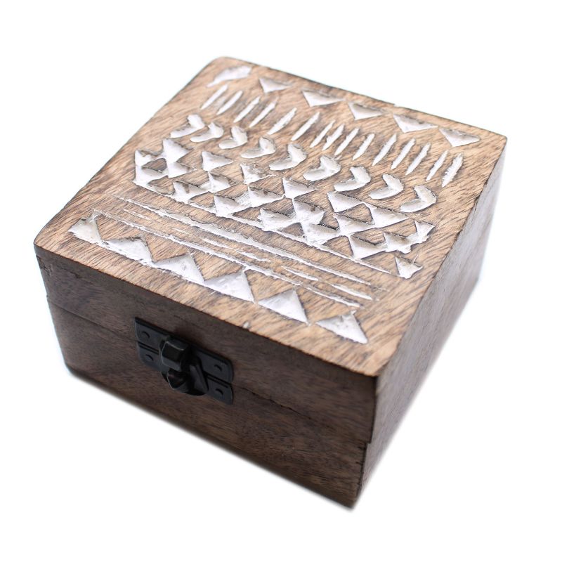 Boite en Bois Blanchi - Moyen - Design Aztèque