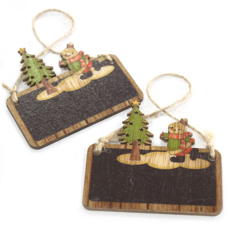 Pack of 2 Christmas Wooden Craft Decoration - Snowman & Tree