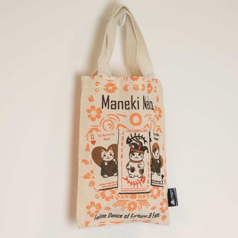 Iconic Mini Gift Tote Bag - Maneki Neko (4 assorted designs) - (24x18cm) - Natural 4oz