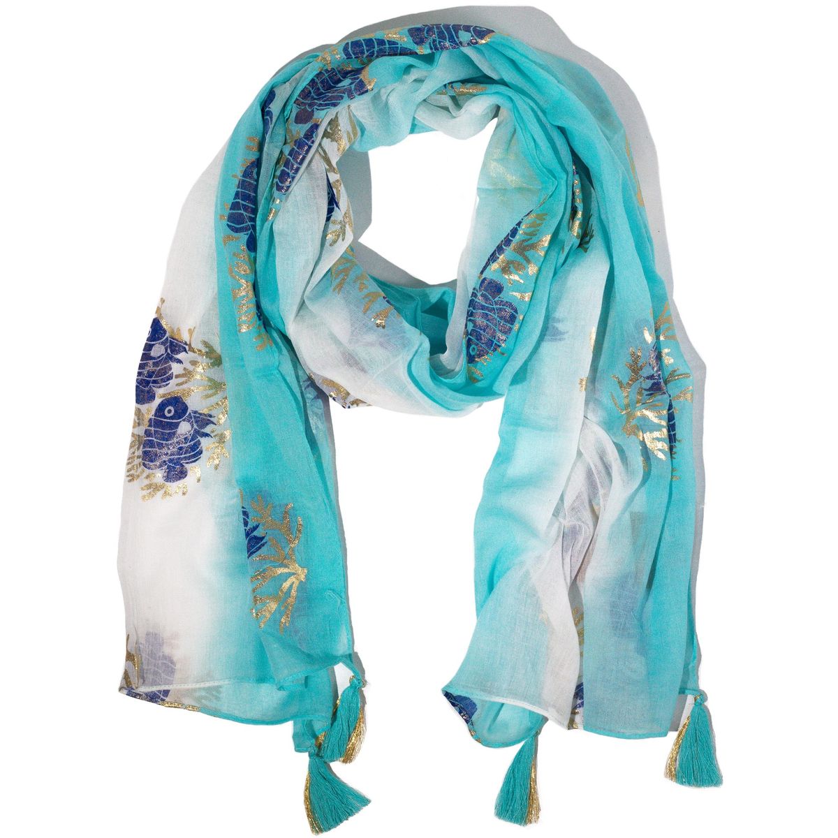 Lenço Nomad Sari Aqua Fish – turquesa (180x50cm)