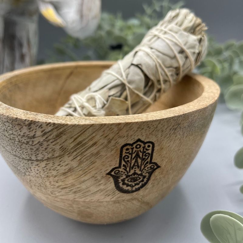Bol en Bois pour Fumigation et Offrandes Rituelles - Hamsa - 11x7cm