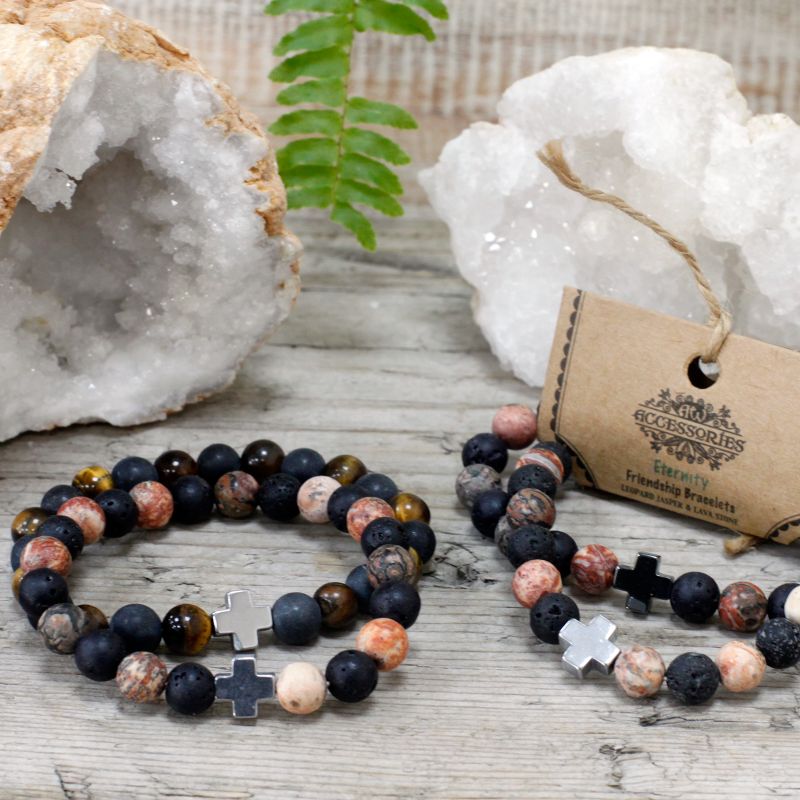 Set of 2 Gemstones Friendship Bracelets - Ethernity - Leopard Skin Jasper & Lava Stone