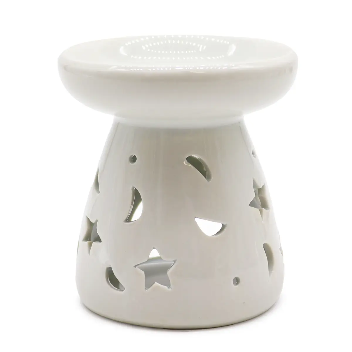 Lrg Classic White Oil Burner - Moon & Star — Incense Burners · GlowDuty apothecary