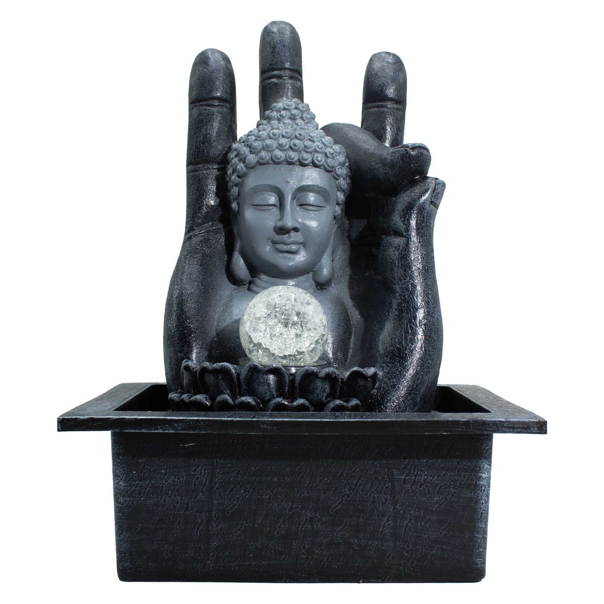 Fonte de água de mesa com mão e cabeça de Buda (20x25x35 cm)