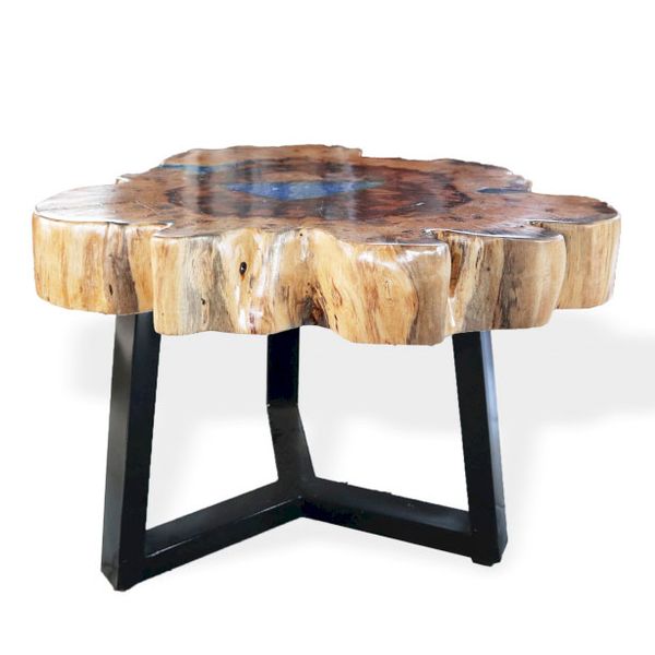 Table Basse Tamarin et Résine - Bleu Ciel