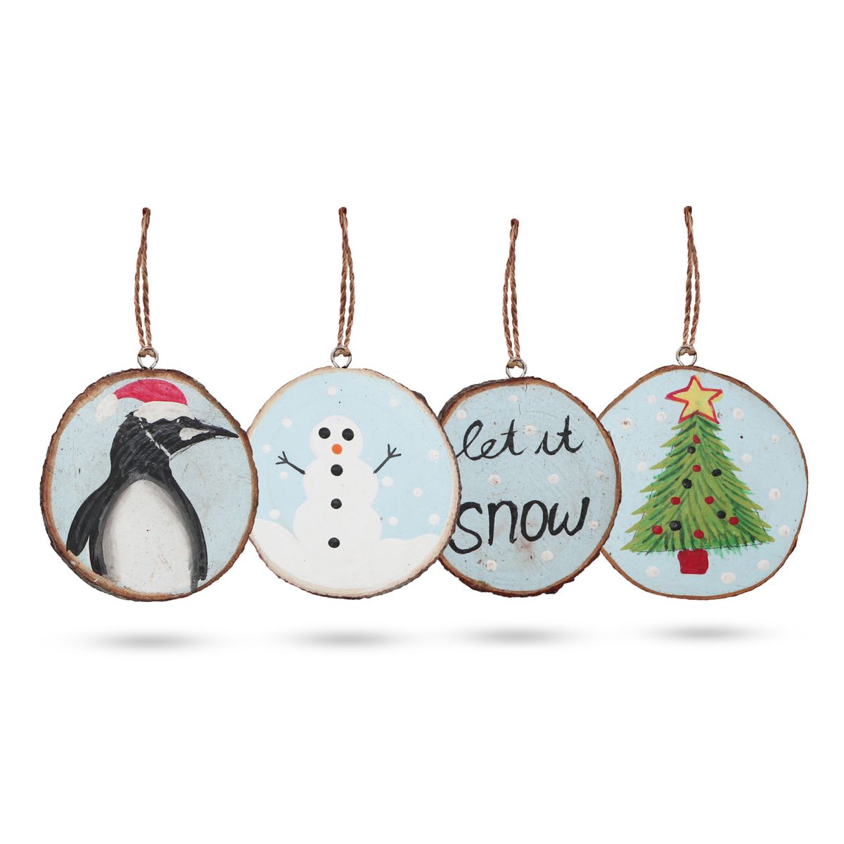 Let it Snow - Decoração natalícia de troncos pintados à mão (conjunto de 4)