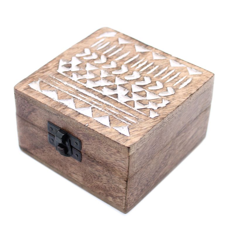Boite en Bois Blanchi - Moyen - Design Aztèque