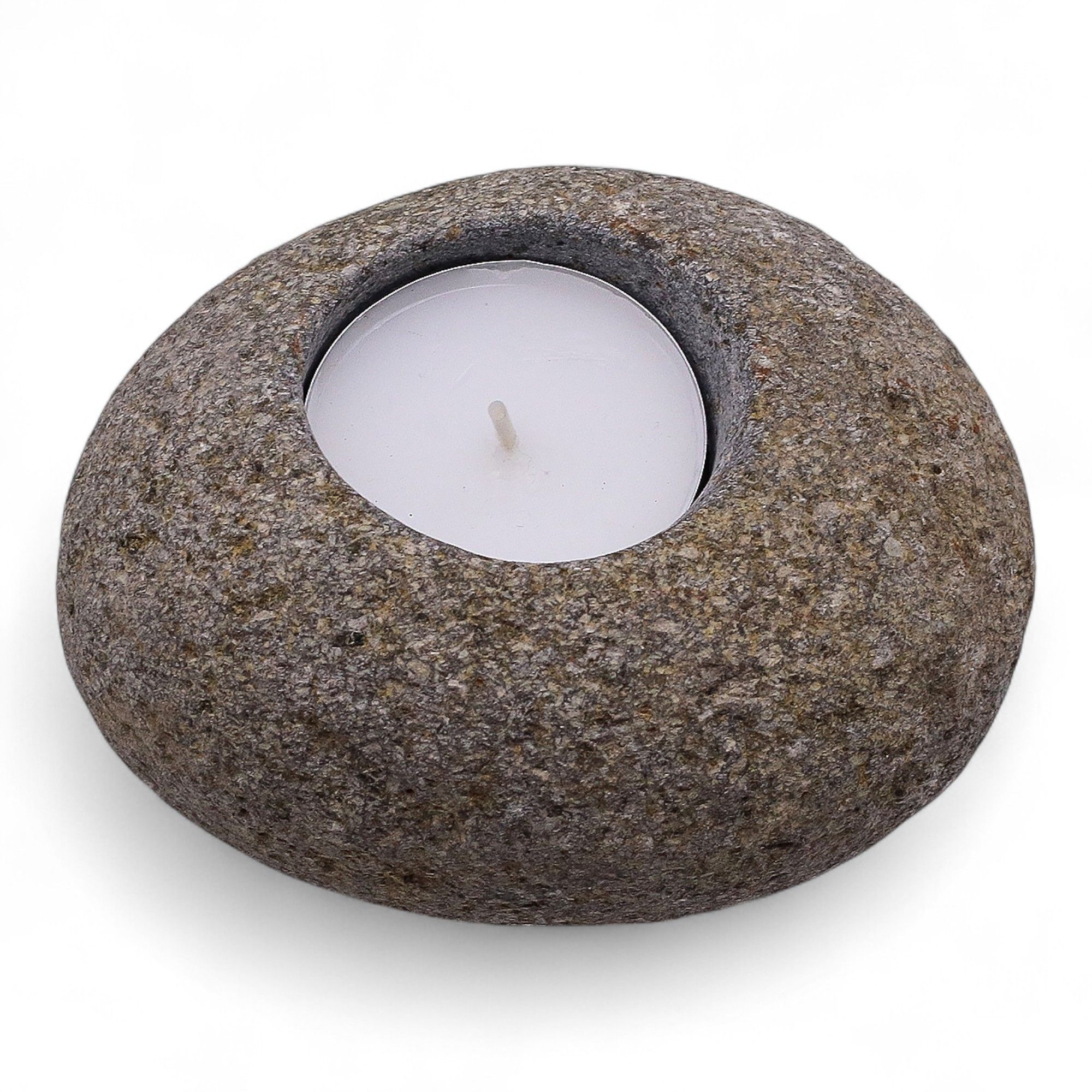 Authentic River Stone Candle Holder - Hand-Finished, Unique, Calming Ambiance