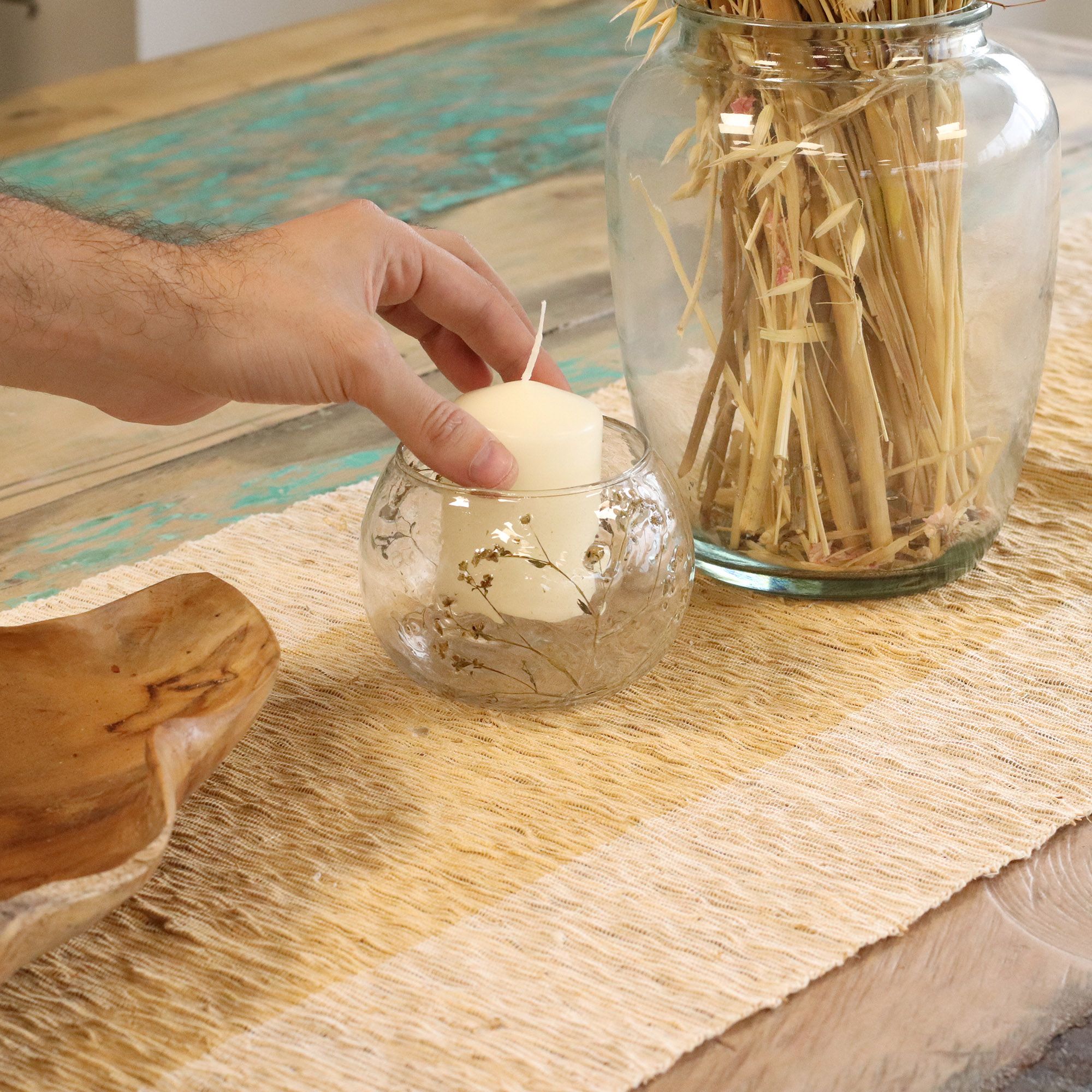 Stakleni Držač za Svijeću s Prirodnim Cvijećem – Zdjelica – Margarita (8x10cm)