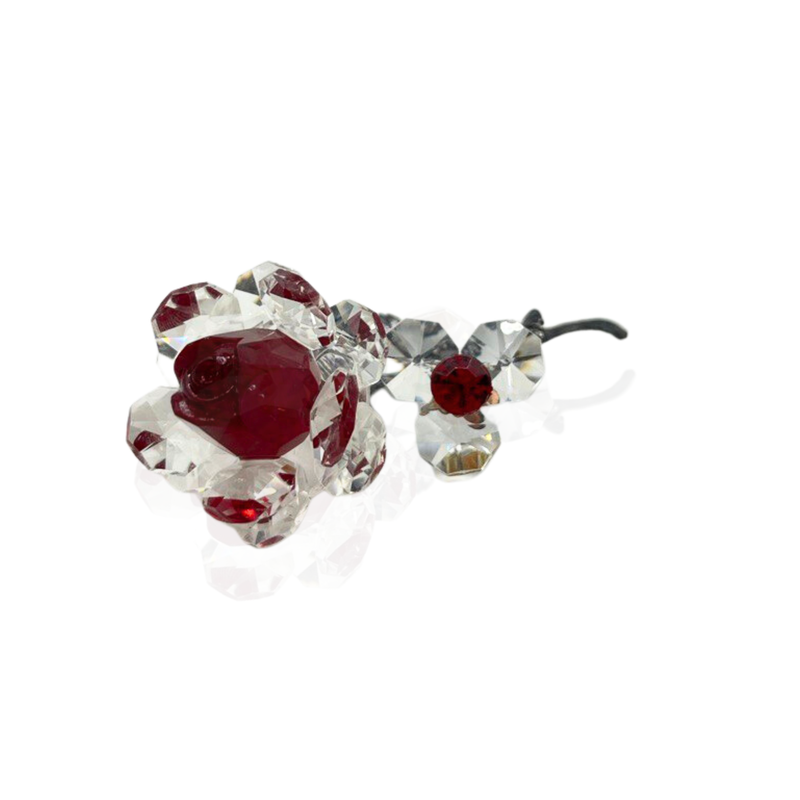 Rose en cristal avec tige dorée (rouge)