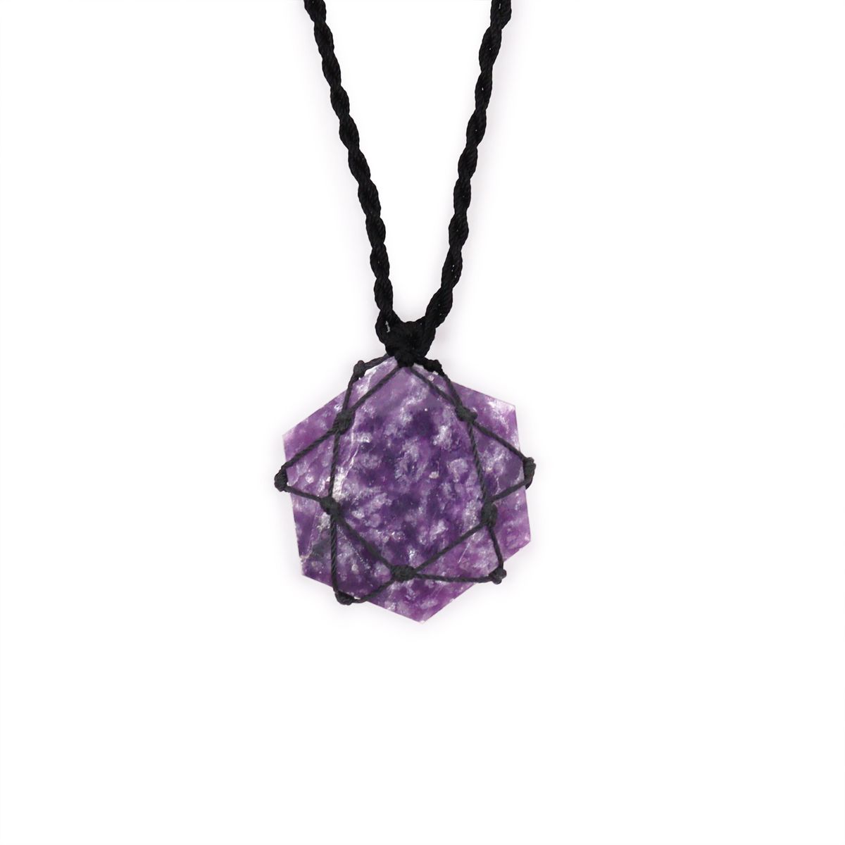 Pingente hexagonal de pedras preciosas entrelaçadas - Lepidolita