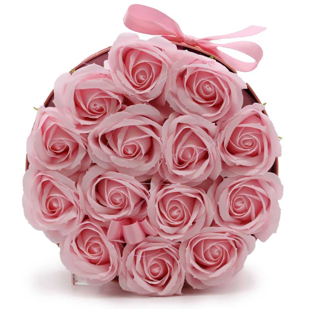 Caixa de Presente - Flor de Sabão  14 Rosas Rosa - redonda