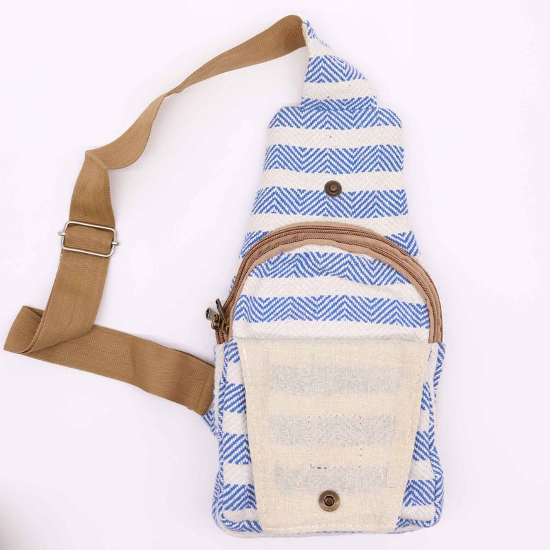 Sac à Bandoulière en Coton Naturel - Bleu & Blanc